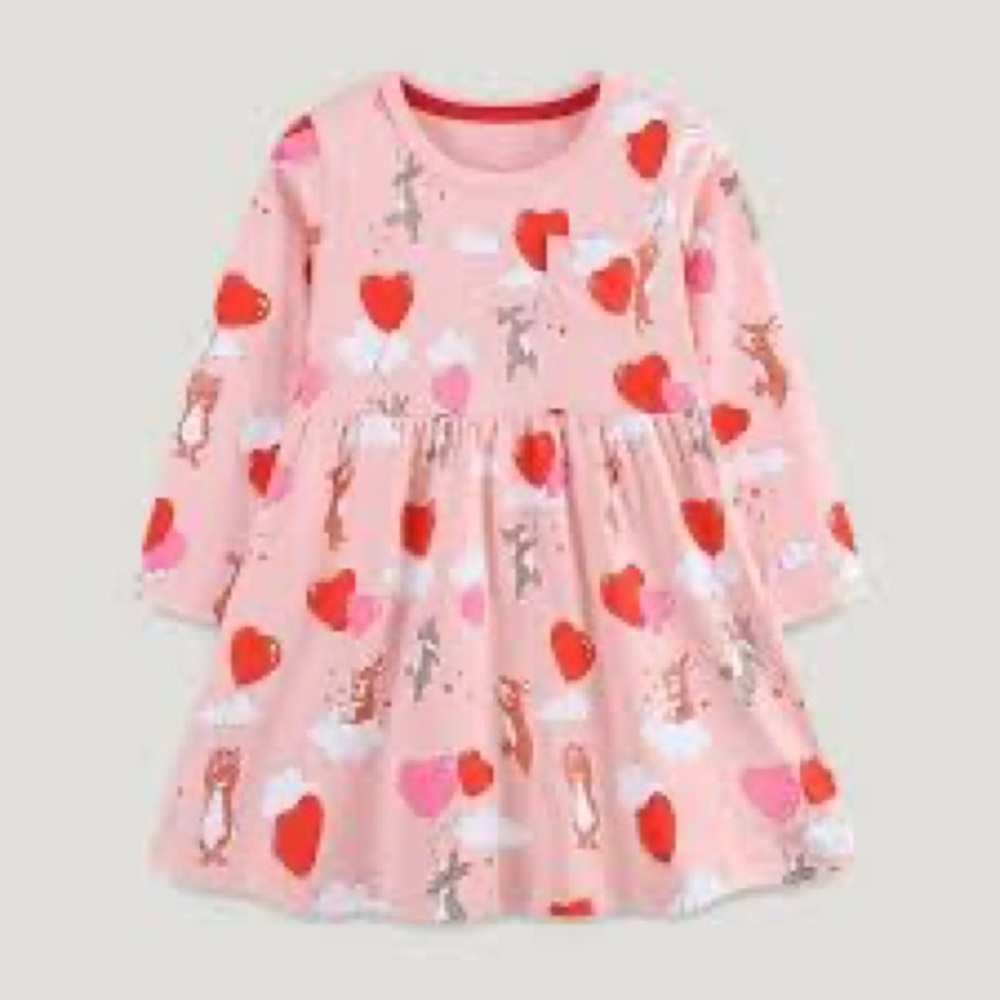Mini Boden NWOT Kids' Fun Long Sleeve Jersey Dress in Rabbit Easter Heart 11-12 - Picture 1 of 6
